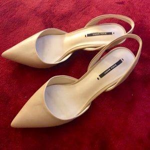 Nude kitten heels d’Orsay slingback shoes